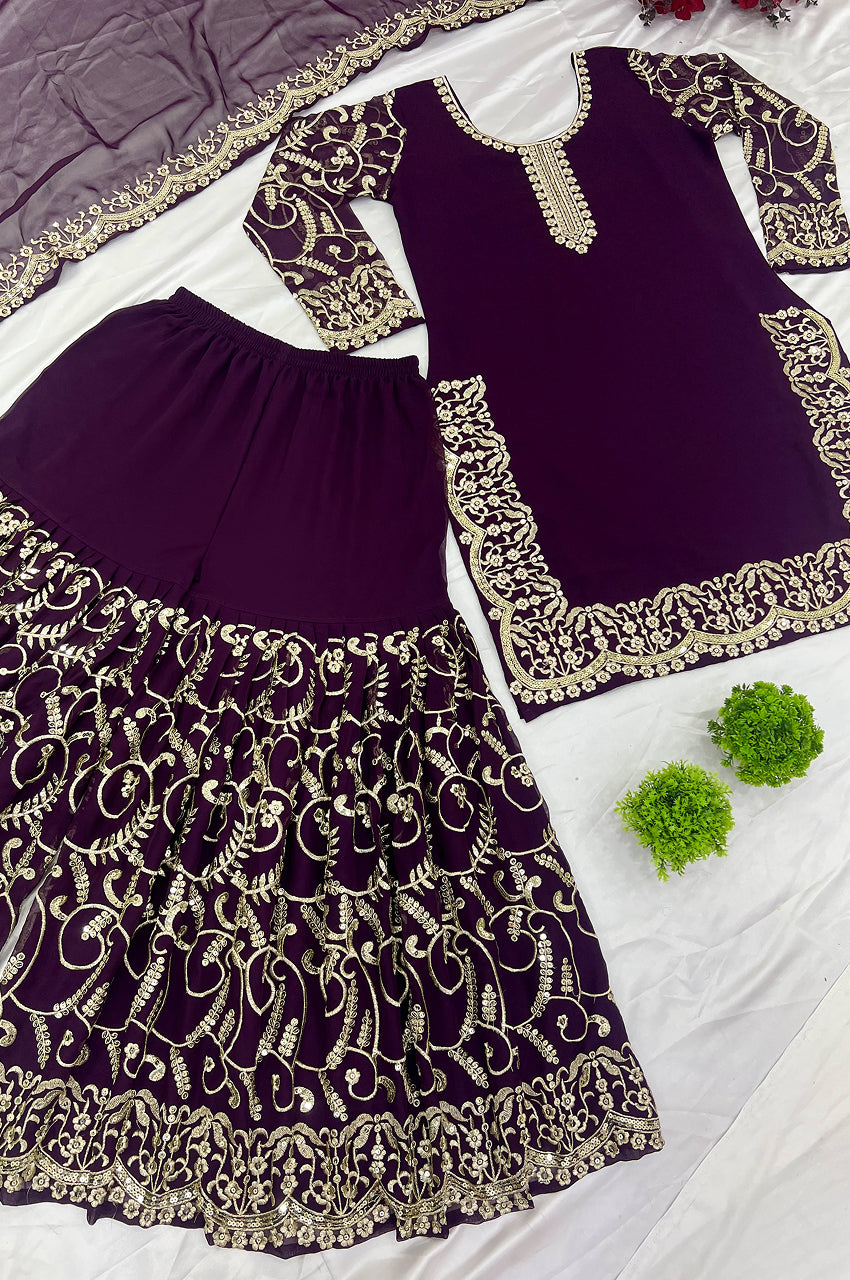 Purple Gharara Suit Set with Dupatta – Ready-to-Wear Collection