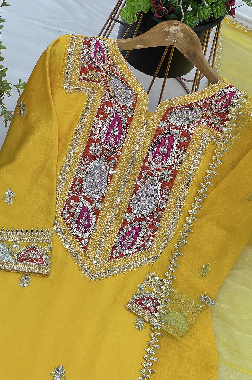 Yellow Gharara Suit Set with Dupatta – Ready-to-Wear Collection