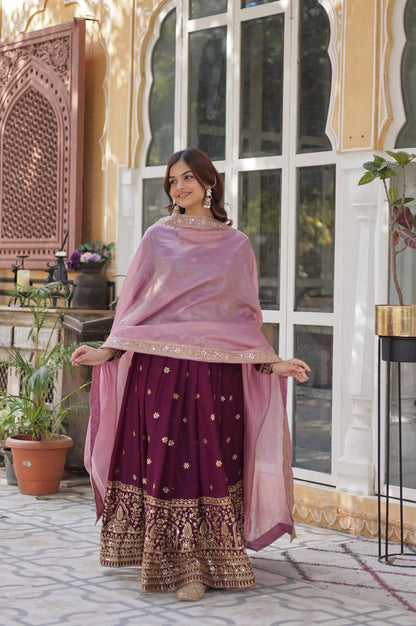 Star Georgette Gown with Dupatta | Maroon | Embroidered Edition