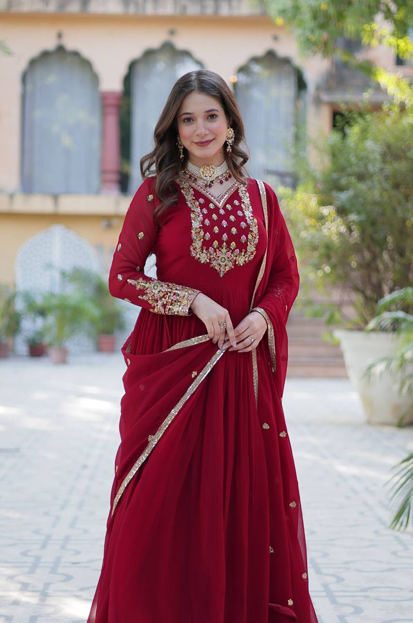 Premium Faux Blooming Gown with Heavy Embroidered Dupatta