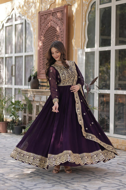 Faux Embroidered Gown Set | Rama & Purple | Premium Festive Wear
