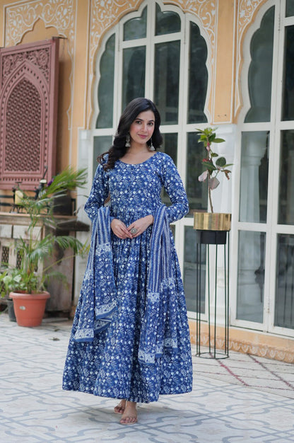 Pure Cotton Kurti with Pant & Dupatta Set | Blue & Pink | Ethnic Chic