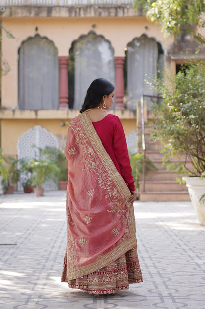Rani Pink & Green Vichitra Gown with Dupatta – Festive Flair Edition