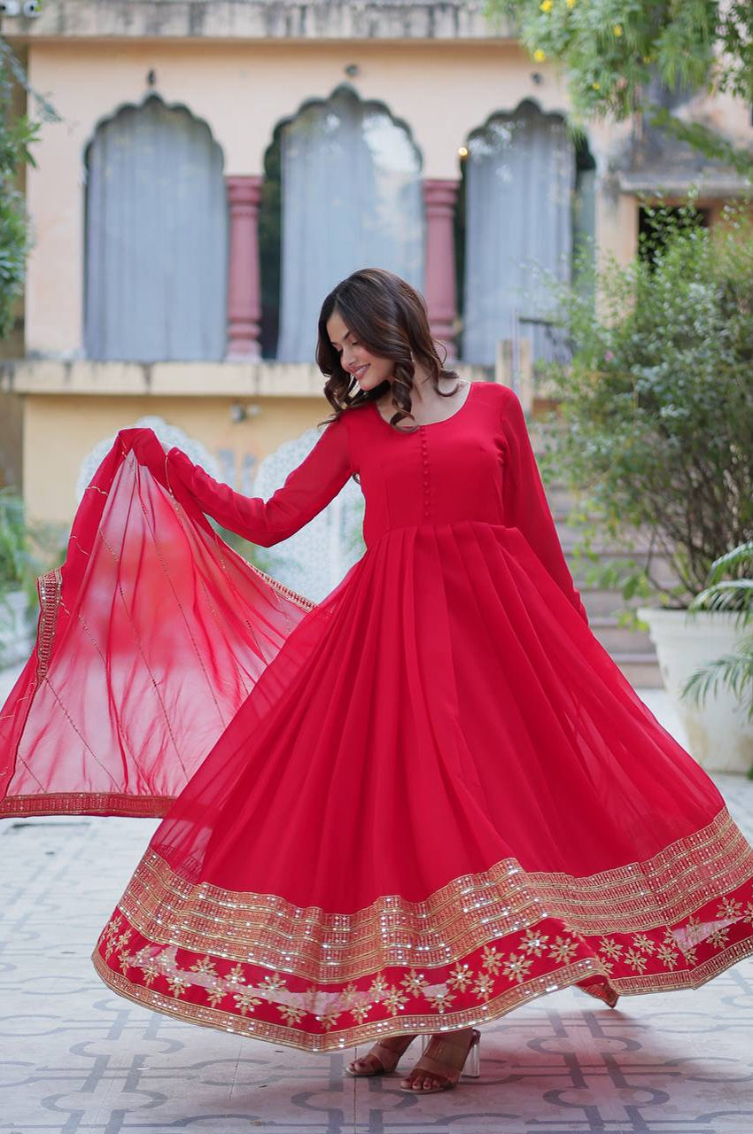 Premium Faux Blooming Embroidered Gown with Dupatta