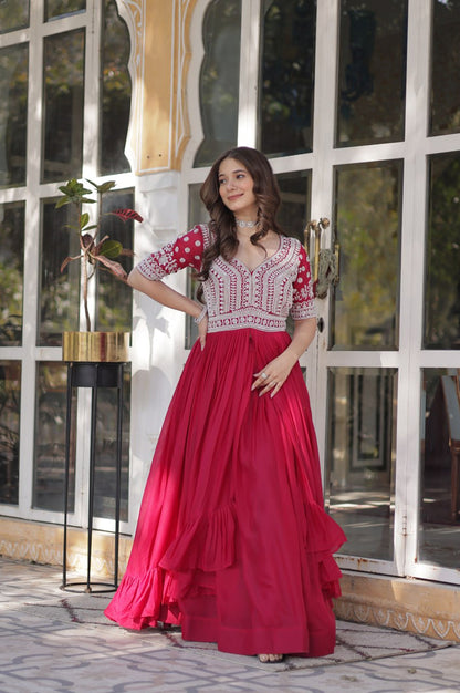 Slit-Cut Long Kurti with Lehenga Set | Purple & Red