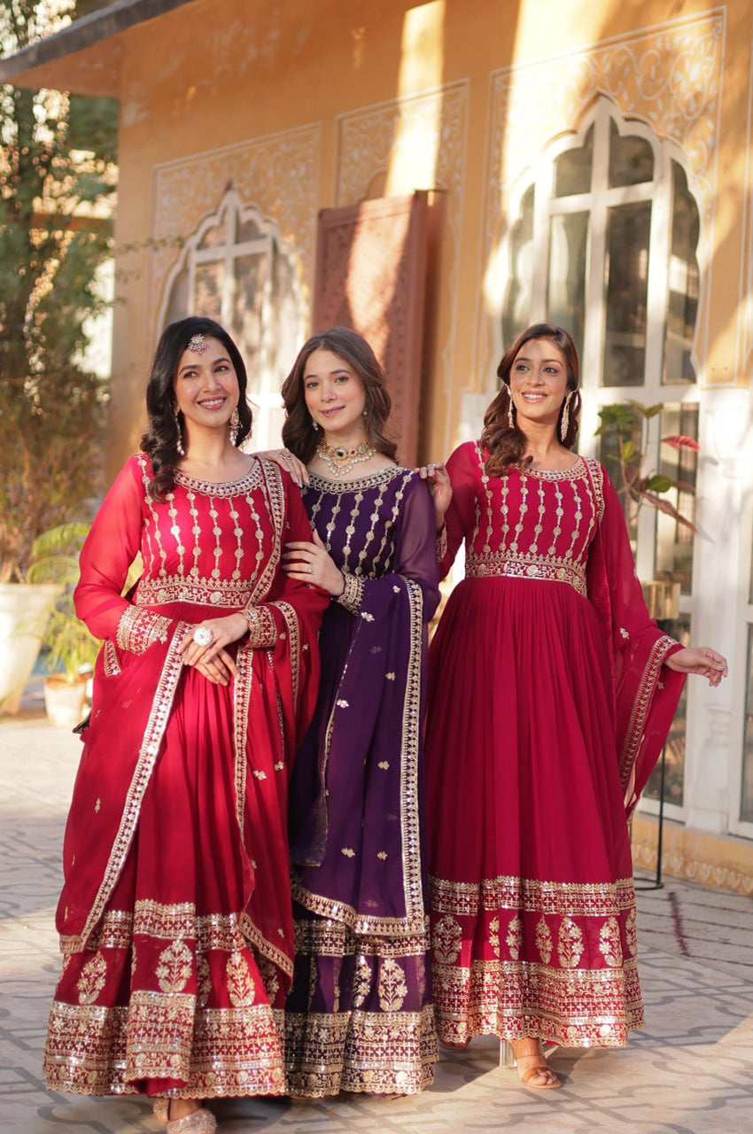 Premium Designer Faux Blooming Gown with Dupatta (2025 Collection)