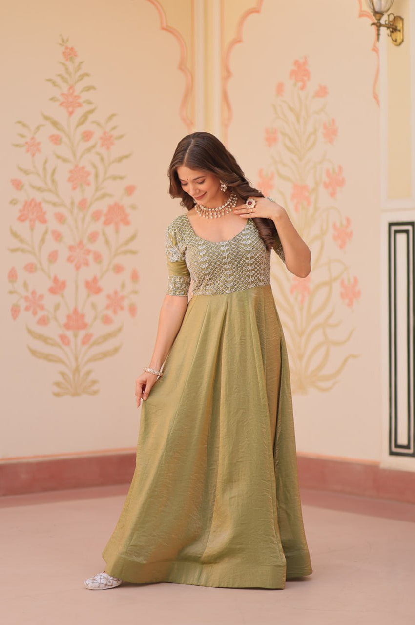 Blue & Green Beads Embroidered Fendy Gown