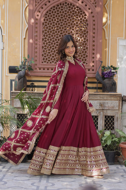 Black & Maroon Star  Gown with Dupatta – Ready-to-Wear Collection