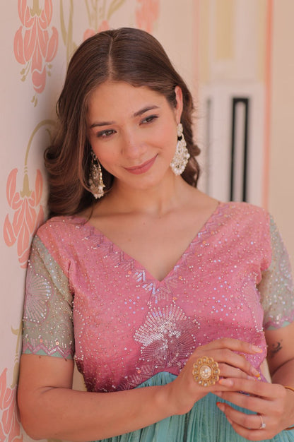 Multicolor Gold Crush Beads Embroidered Designer Gown