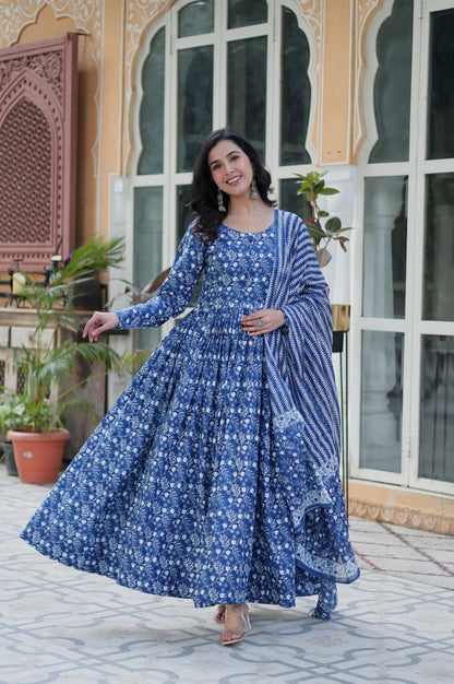 Pure Cotton Kurti with Pant & Dupatta Set | Blue & Pink | Ethnic Chic