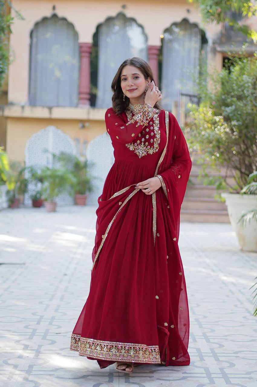Premium Faux Blooming Gown with Heavy Embroidered Dupatta