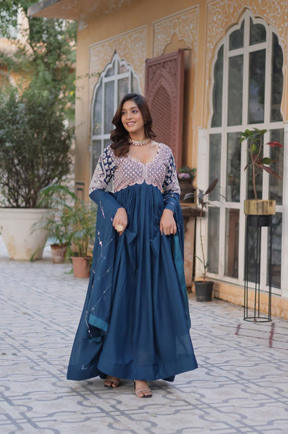 Designer Star Georgette Gown with Beads & Sequins Work + Dupatta