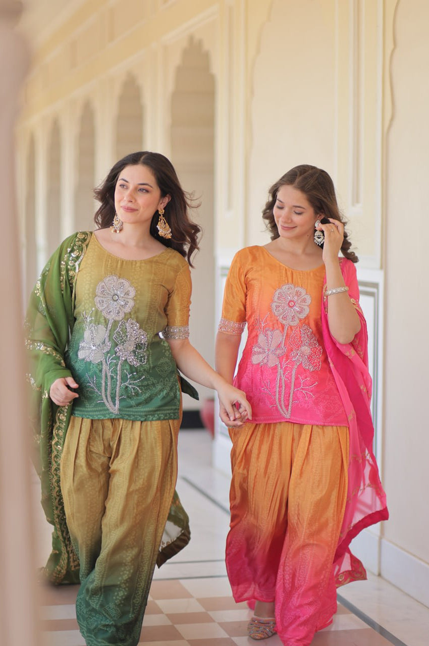 Chinnon Print Sharara Suit with Beads Embroidery & Zari Dupatta – Ready to Wear Elegance (2025 Collection)