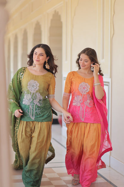 Chinnon Print Sharara Suit with Beads Embroidery & Zari Dupatta – Ready to Wear Elegance (2025 Collection)