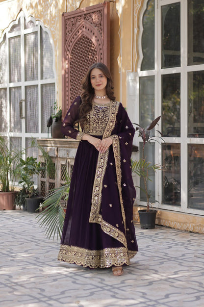 Faux Embroidered Gown Set | Rama & Purple | Premium Festive Wear