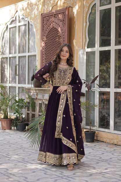 Faux Embroidered Gown Set | Rama & Purple | Premium Festive Wear