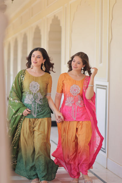 Chinnon Print Sharara Suit with Beads Embroidery & Zari Dupatta – Ready to Wear Elegance (2025 Collection)