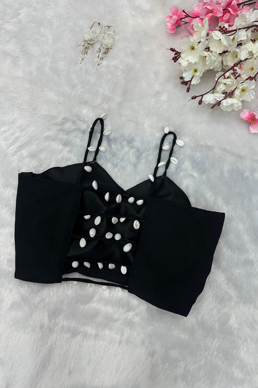 Black Indo-Western Drape Skirt Set with Embroidered Blouse & Shrug