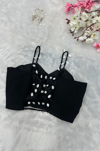 Black Indo-Western Drape Skirt Set with Embroidered Blouse & Shrug