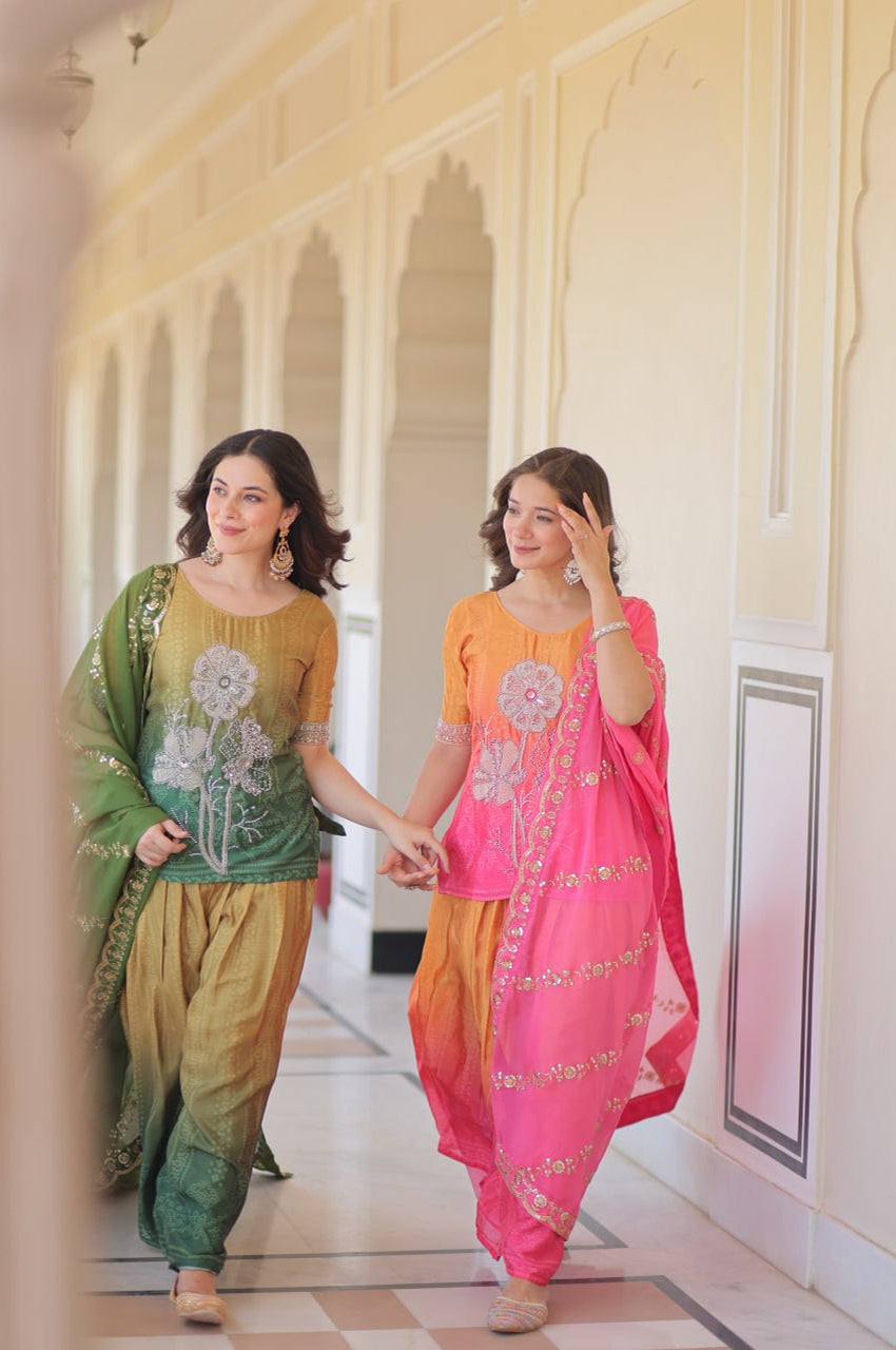 Chinnon Print Sharara Suit with Beads Embroidery & Zari Dupatta – Ready to Wear Elegance (2025 Collection)