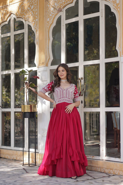 Slit-Cut Long Kurti with Lehenga Set | Purple & Red