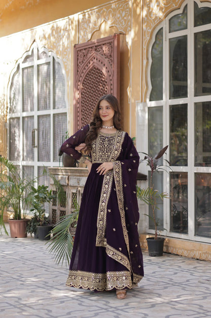 Faux Embroidered Gown Set | Rama & Purple | Premium Festive Wear