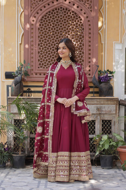 Black & Maroon Star  Gown with Dupatta – Ready-to-Wear Collection