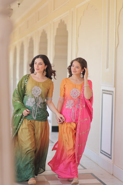 Chinnon Print Sharara Suit with Beads Embroidery & Zari Dupatta – Ready to Wear Elegance (2025 Collection)