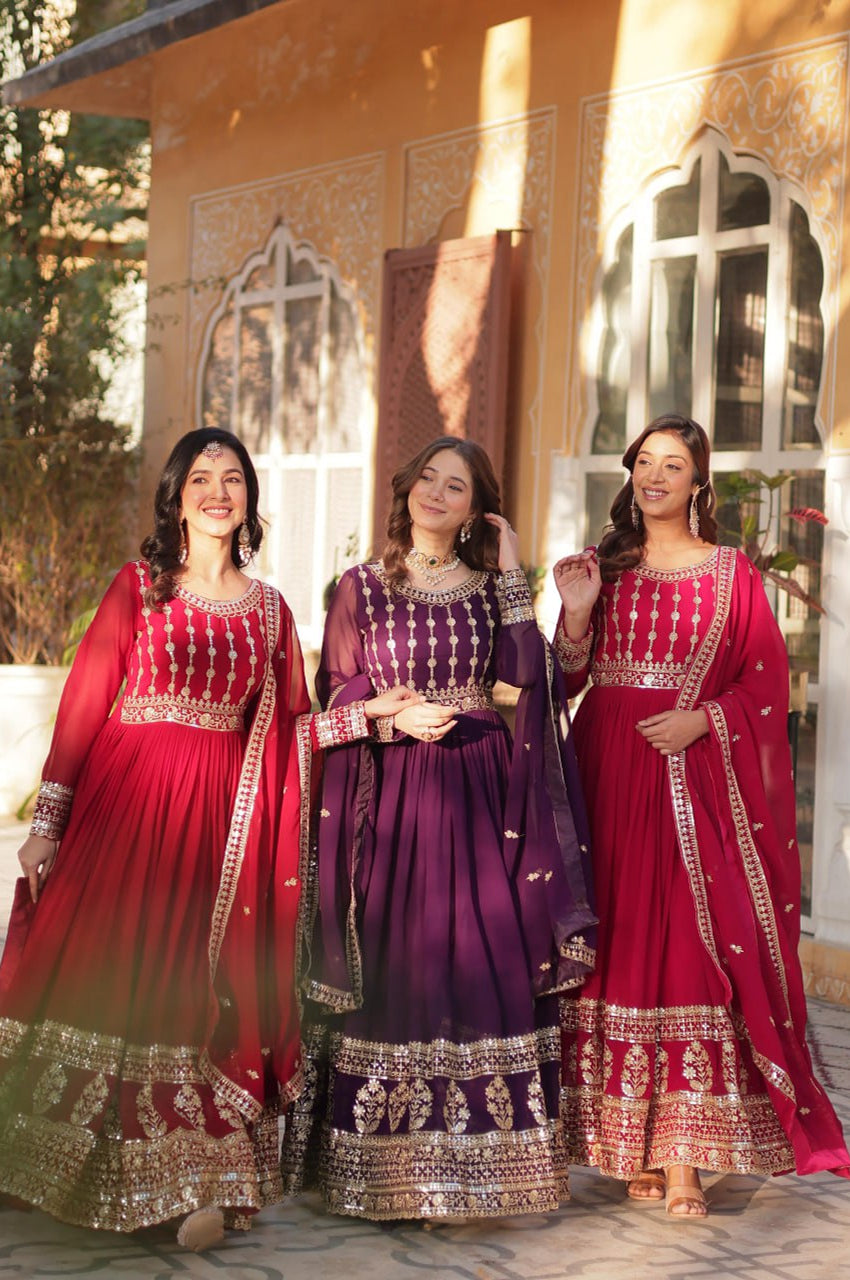 Premium Designer Faux Blooming Gown with Dupatta (2025 Collection)