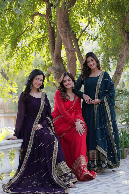 Premium Faux Blooming Embroidered Gown with Dupatta