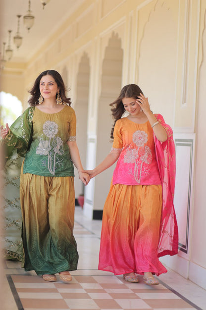 Chinnon Print Sharara Suit with Beads Embroidery & Zari Dupatta – Ready to Wear Elegance (2025 Collection)