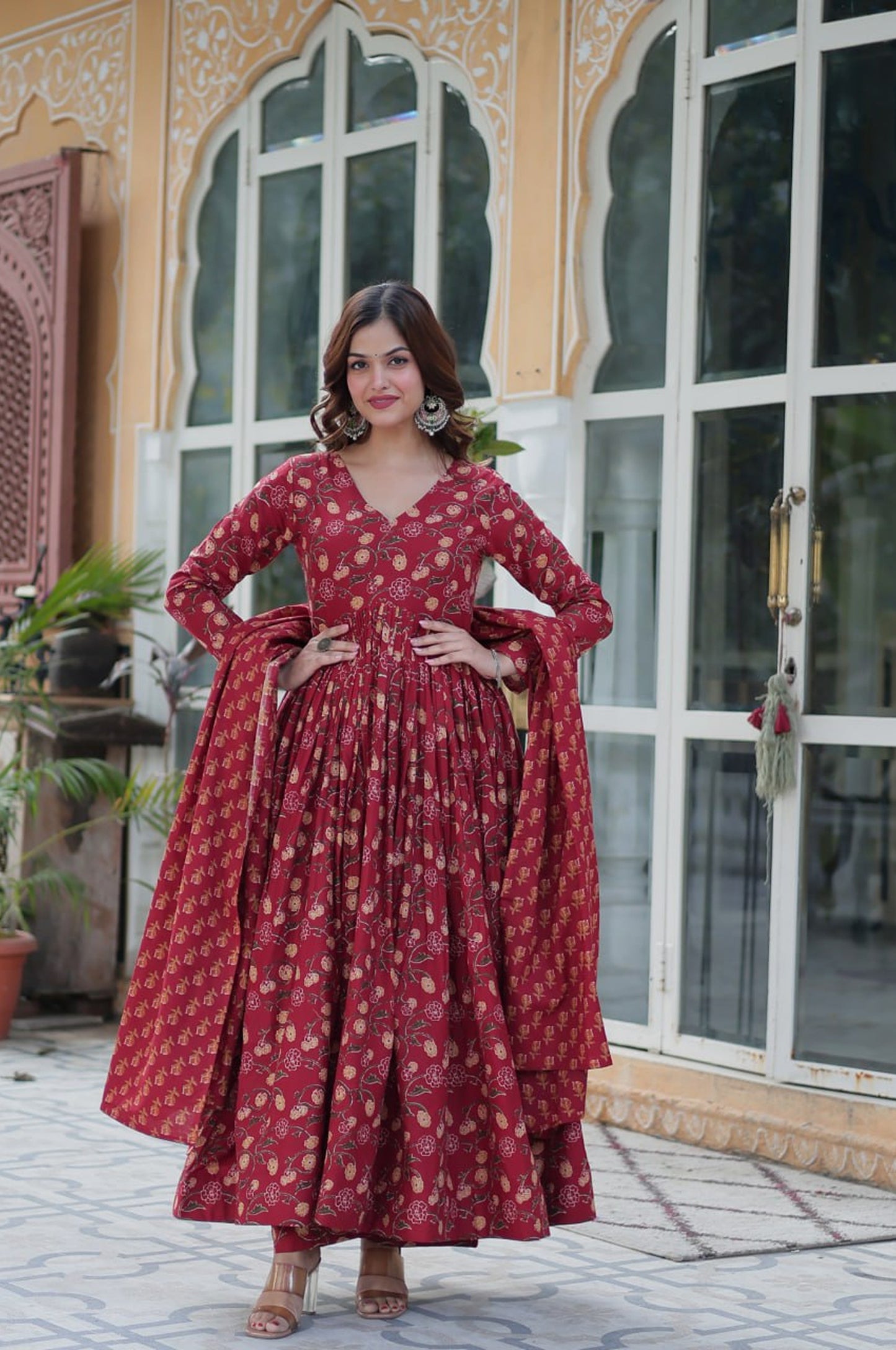 Blue & Red Premium Cotton Kurti with Pant and Dupatta Set