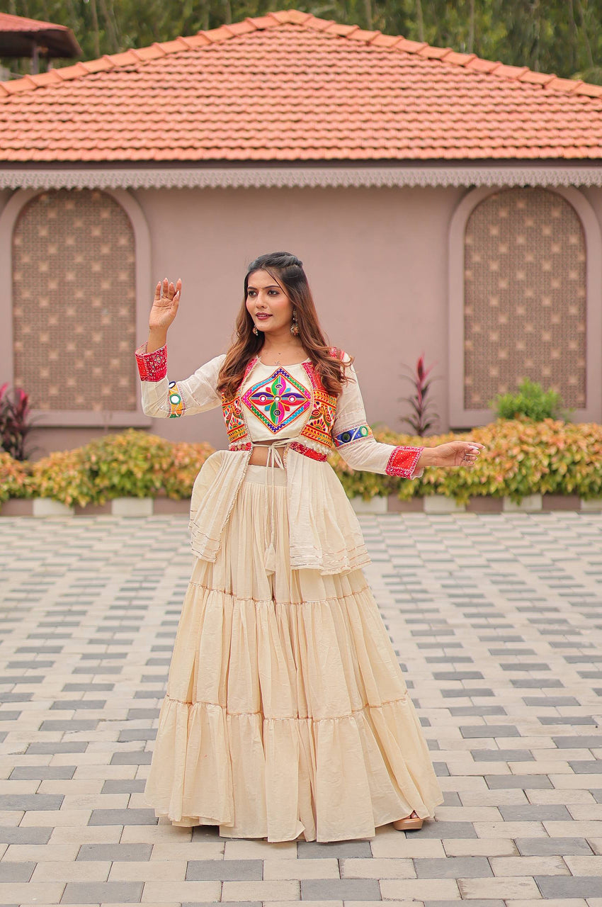 Pure Cotton Gamthi Work Lehenga Choli with Koti – 9 Meter Flair | Navratri 2025 Special