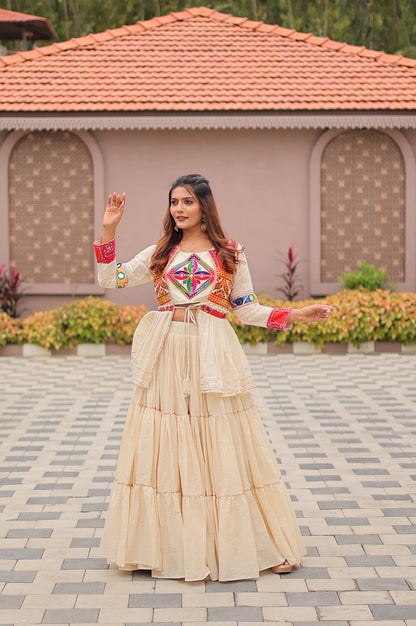 Pure Cotton Gamthi Work Lehenga Choli with Koti – 9 Meter Flair | Navratri 2025 Special