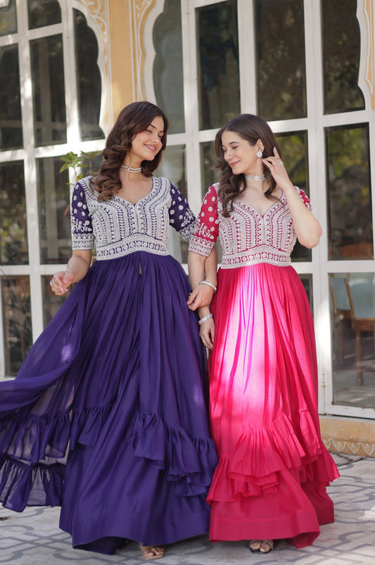 Slit-Cut Long Kurti with Lehenga Set | Purple & Red