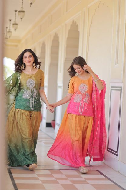 Chinnon Print Sharara Suit with Beads Embroidery & Zari Dupatta – Ready to Wear Elegance (2025 Collection)