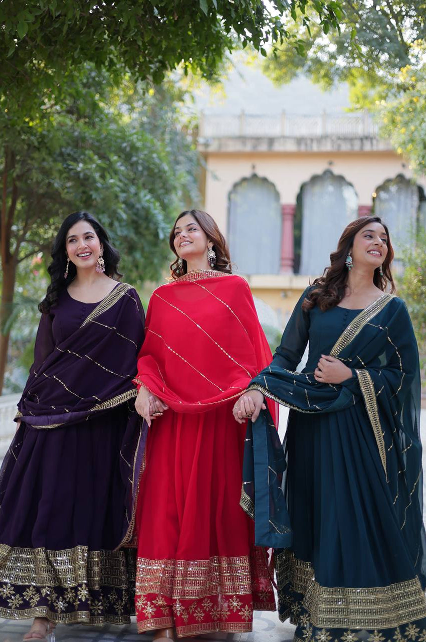 Premium Faux Blooming Embroidered Gown with Dupatta