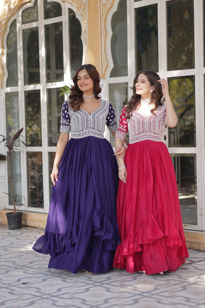 Slit-Cut Long Kurti with Lehenga Set | Purple & Red