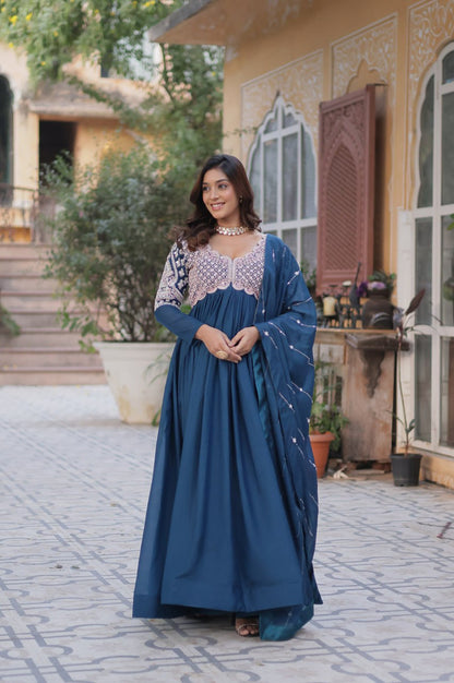Designer Star Georgette Gown with Beads & Sequins Work + Dupatta