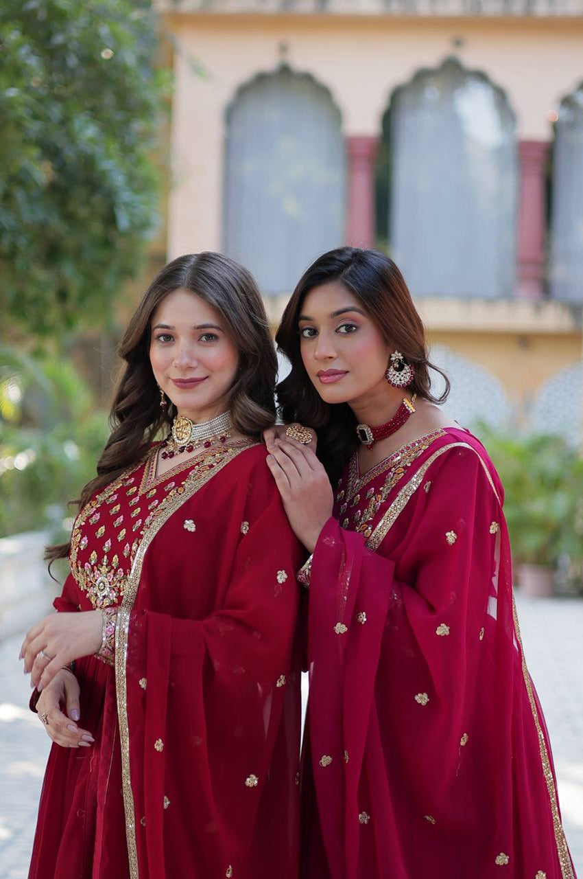 Premium Faux Blooming Gown with Heavy Embroidered Dupatta