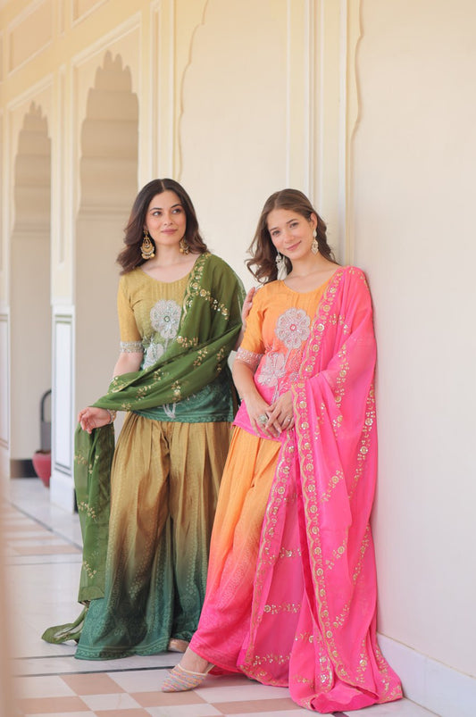 Chinnon Print Sharara Suit with Beads Embroidery & Zari Dupatta – Ready to Wear Elegance (2025 Collection)