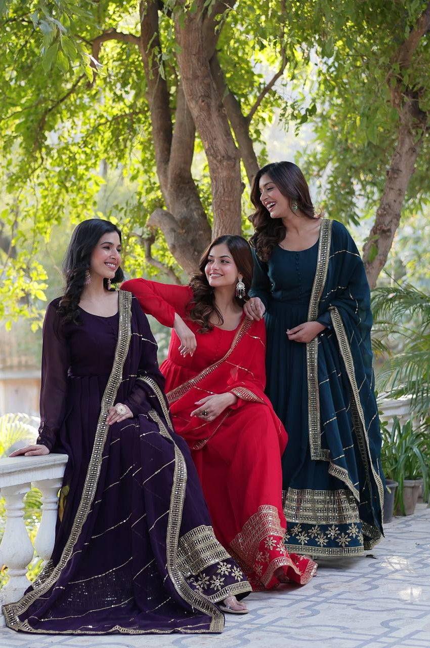 Premium Faux Blooming Embroidered Gown with Dupatta