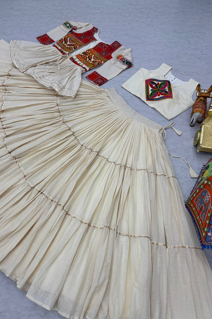 Pure Cotton Gamthi Work Lehenga Choli with Koti – 9 Meter Flair | Navratri 2025 Special