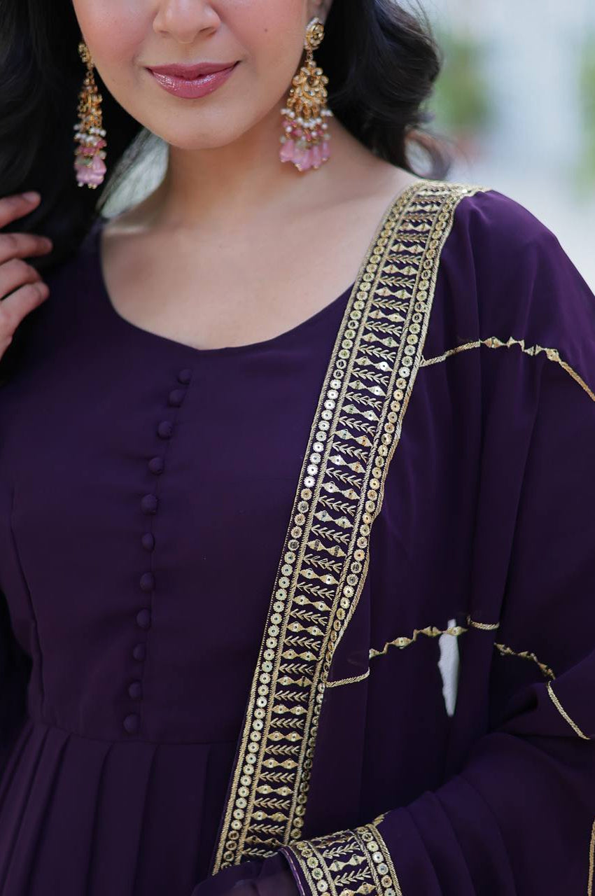 Premium Faux Blooming Embroidered Gown with Dupatta