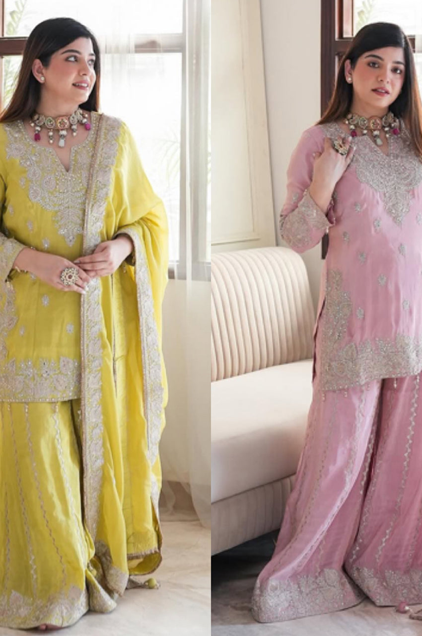 Baby Pink Embroidered Gharara Suit Set – Ready-to-Wear Collection