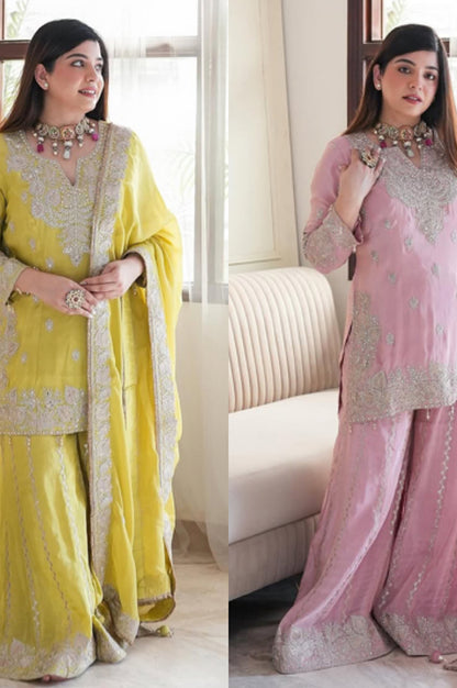 Baby Pink Embroidered Gharara Suit Set – Ready-to-Wear Collection