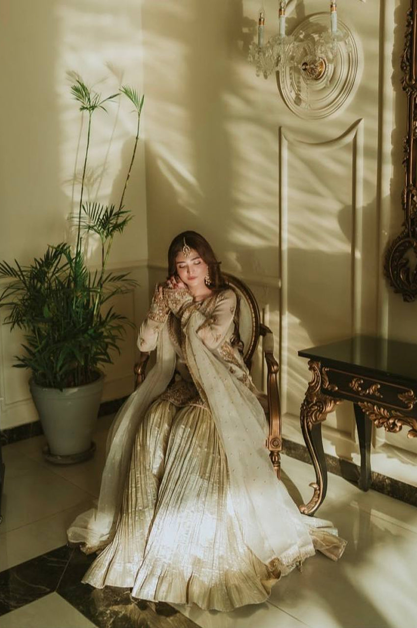 Embroidered Fox Georgette Sharara Suit with Moti Work Net Dupatta – Fully Stitched Elegance