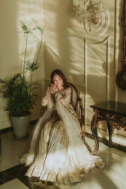 Embroidered Fox Georgette Sharara Suit with Moti Work Net Dupatta – Fully Stitched Elegance