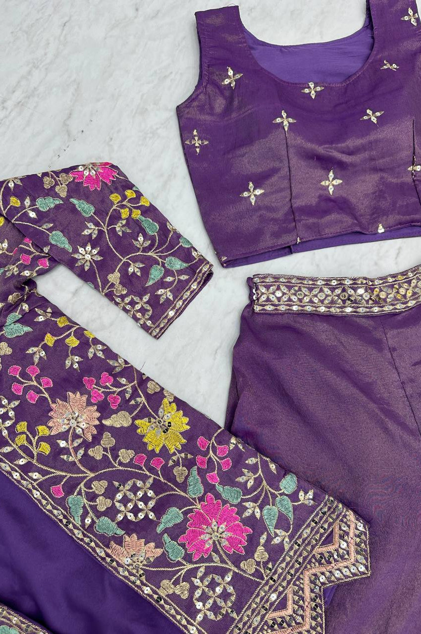 Violet Red & Violet Choli with Embroidered Shrug & Plazzo