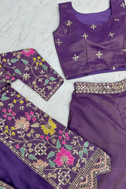 Violet Red & Violet Choli with Embroidered Shrug & Plazzo